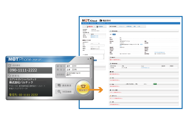 クラウドPBX CTI簡易画面と詳細画面